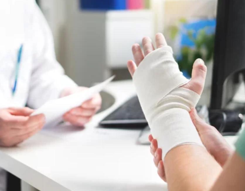 Patient with a bandaged hand